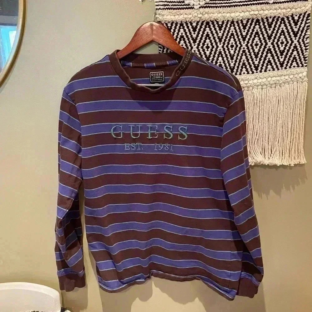 GUESS VINTAGE 90s MENS STRIPE LONG SLEEVES SIZE S